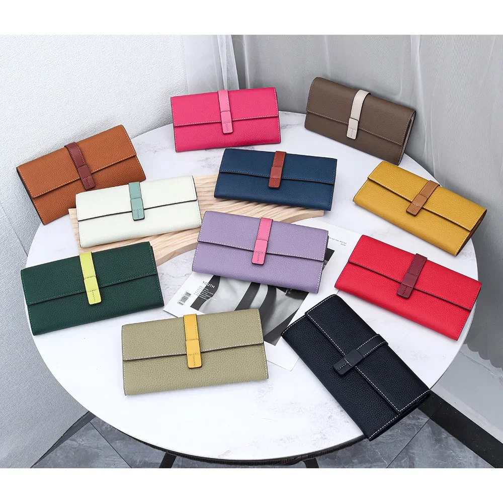 Women Money Holder and Card Organizer with Zipper Snap Clutch Wallet Lady Full Leather Color block Long Wallet Money Clips