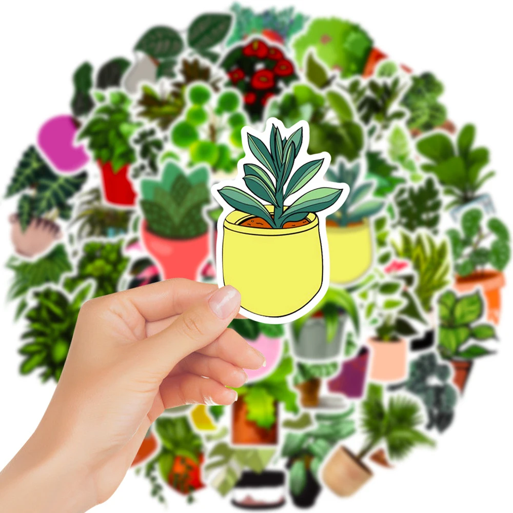 10/30/50pcs Cute Green Potted Plant Decorative Washi Stickers Scrapbooking Laptop Phone Diary Stationery Graffiti Sticker Decal