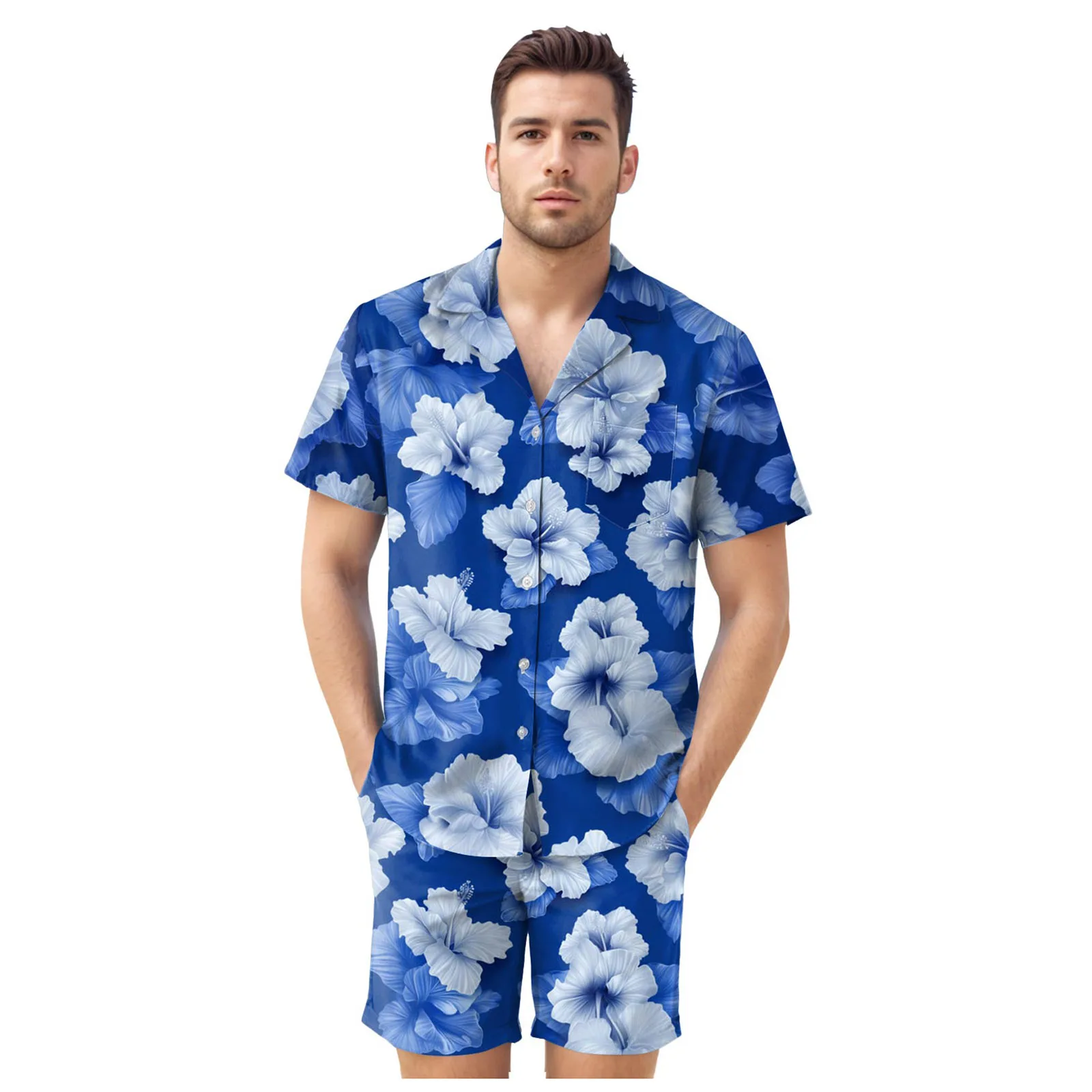 

Nights Costumes for Men Men's Floral Print Pocket Shirt Short Sleeve Shorts Holiday Suit Suits Big Men