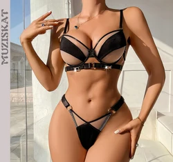 MUZISKAT 2024 New See-Through Mesh Splicing Sexy Lingerie Gathered With Steel Ring Erotic Split Two-Piece Set Onlyfans