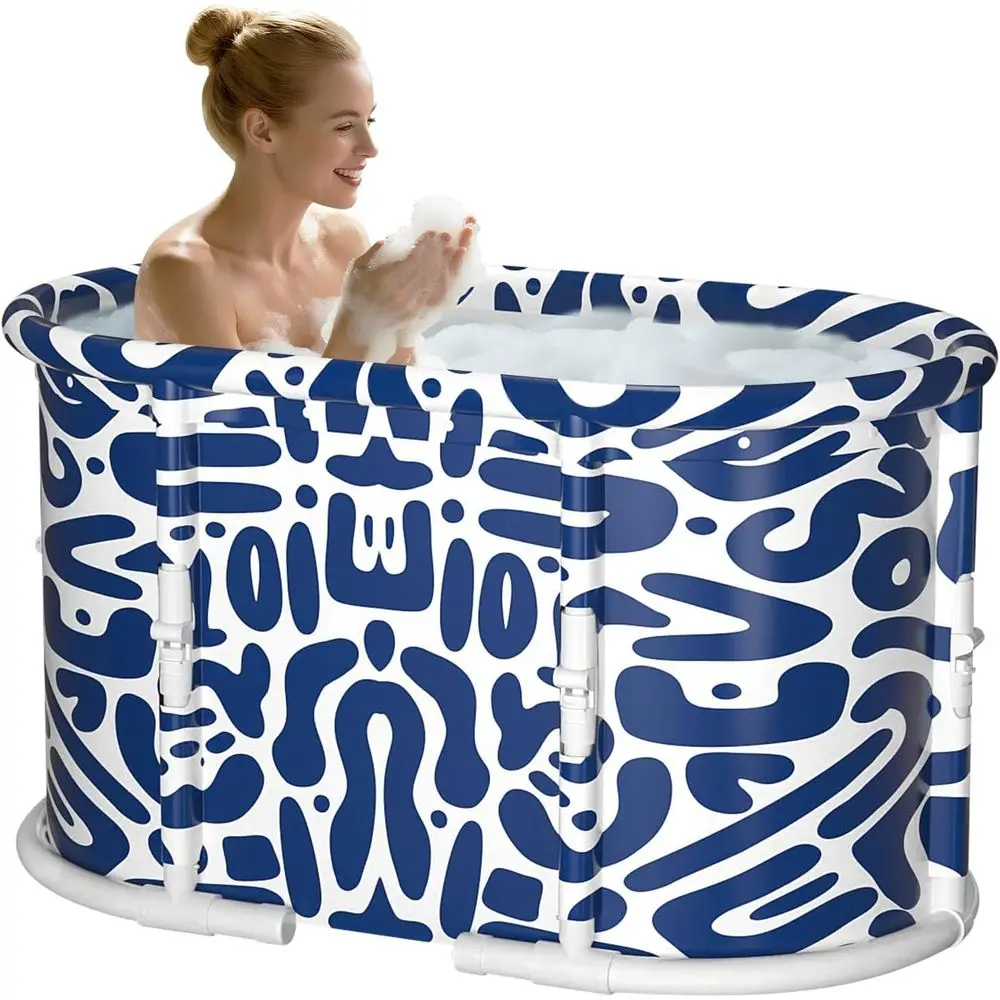 

Portable Freestanding Shower Spa Tub with Cushion, Collapsible for Hot and Cold Baths, Suitable for Indoor or Outdoor Use (Water