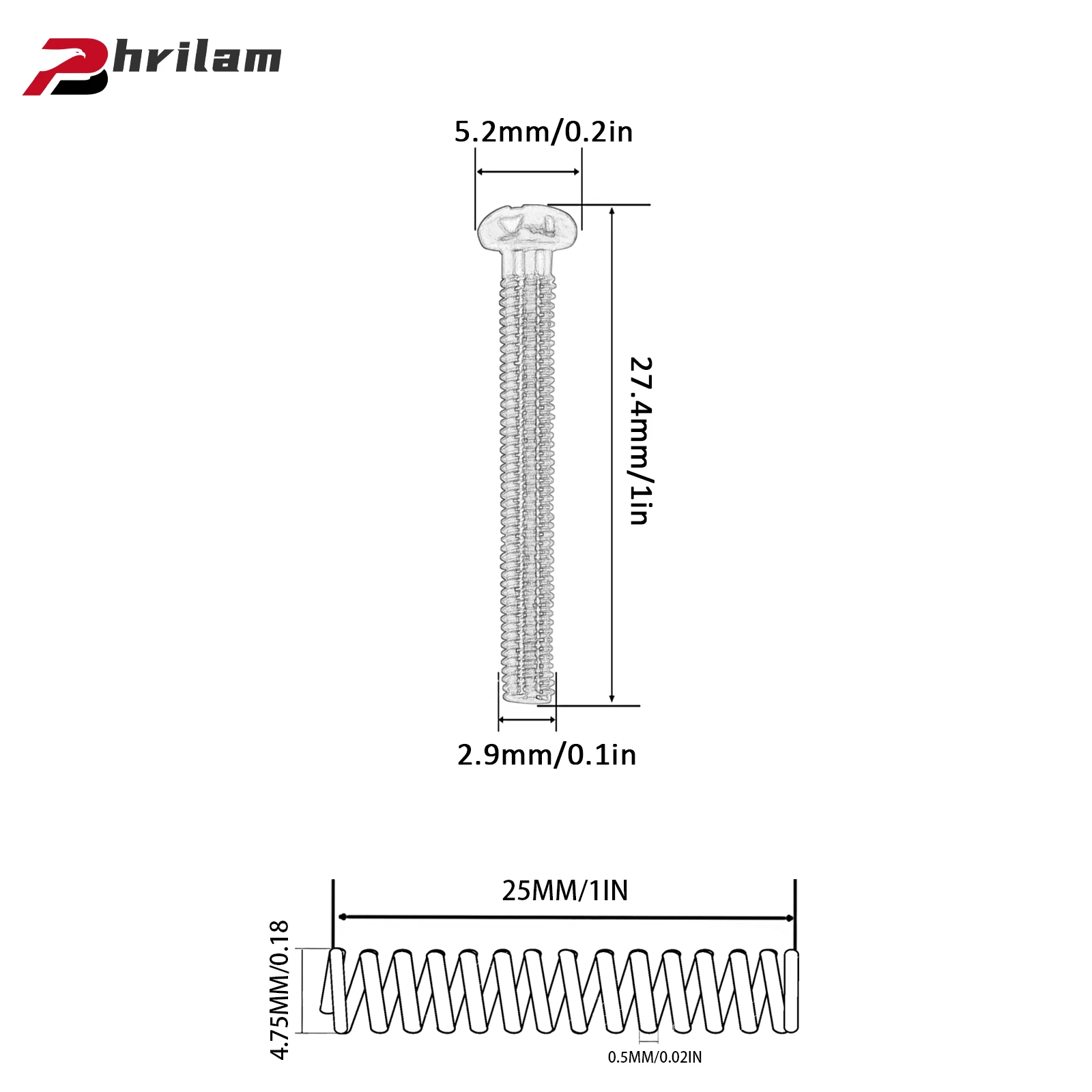 Phrilam 20-Pack 32MM Nickel Finish USA/Imperial Thread Humbucker Pickup Height Screws with Springs,Silver/Black/Gold