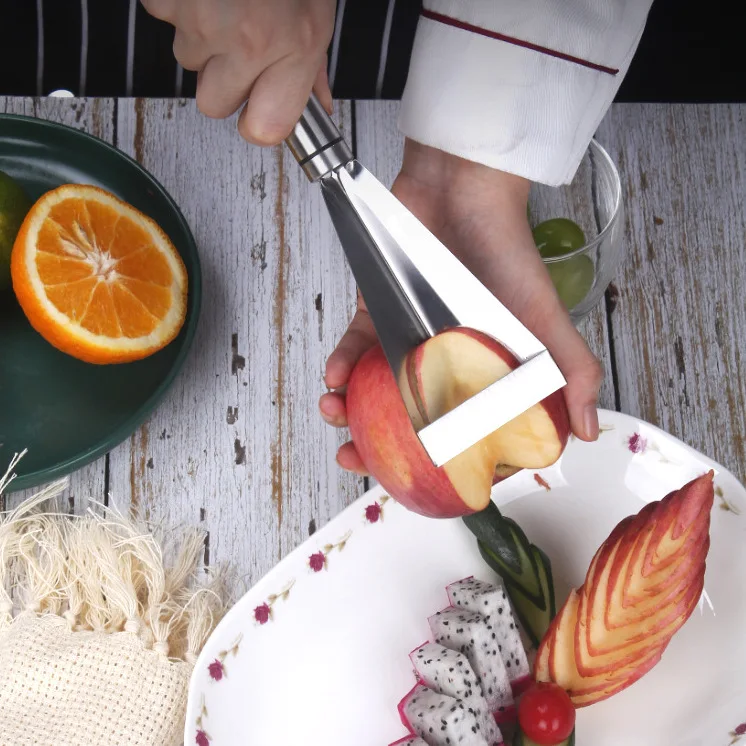 Triangular Fruit Carving Knife Stainless Steel Apple Melon Push Cutter Chef Platter Tool DIY Food Garnish Decorating Tool
