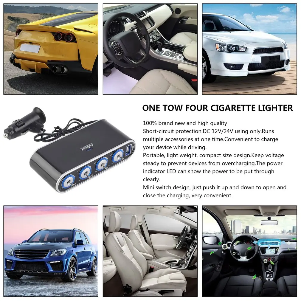 تيار مستمر 12 فولت/24 فولت العالمي 2 طريقة سيارة ولاعة السجائر مع USB مصباح ليد التبديل المقبس الفاصل شاحن محول الطاقة دروبشيبينغ
