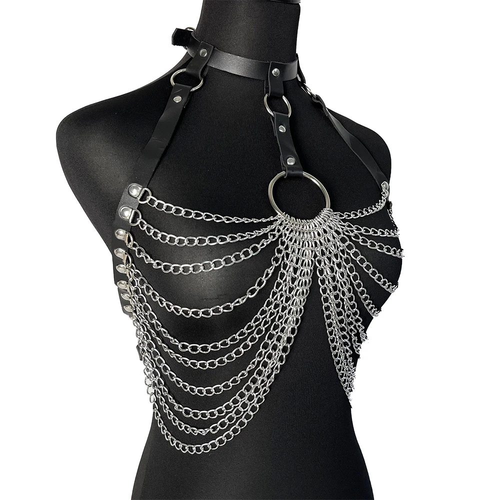 ازياء النساء الصدر تسخير عبودية قفص تسخير سلاسل امرأة جلدية مثير الحمالات القوطية السيف حزام المثيرة الوثن زي