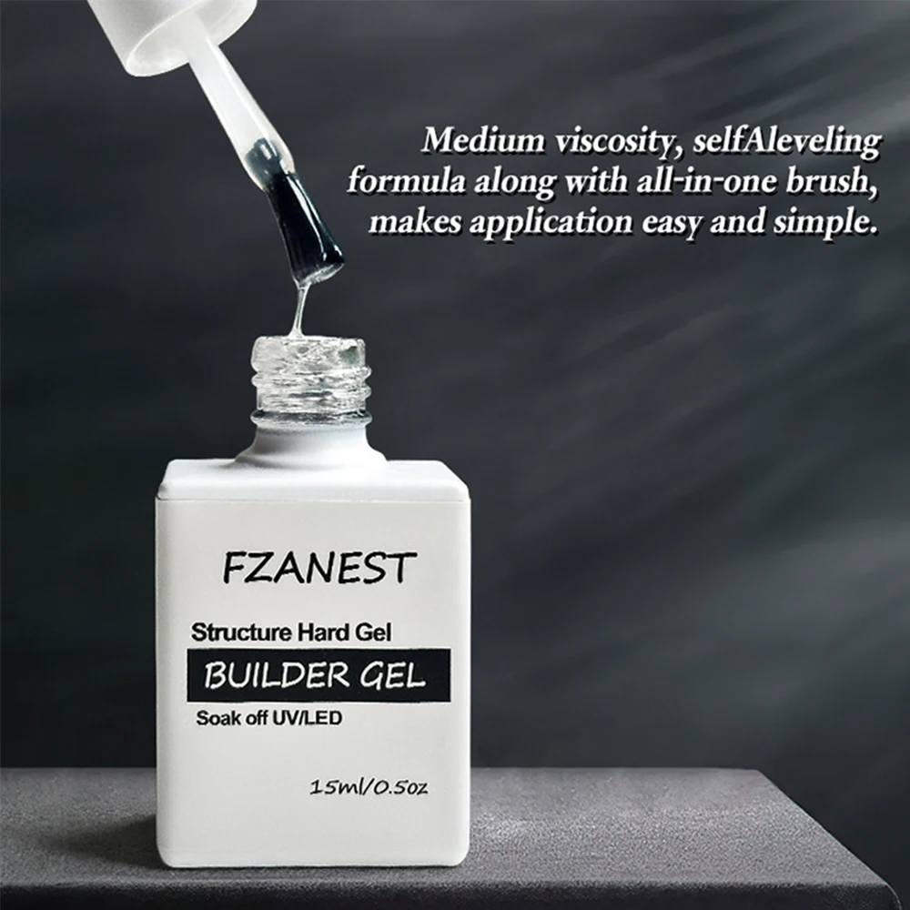 FZANEST Hema Free Builder Gel in a Bottle Clear 15ML Brush on Builder Extension Gel Soak Off French Manicure Hard Gel