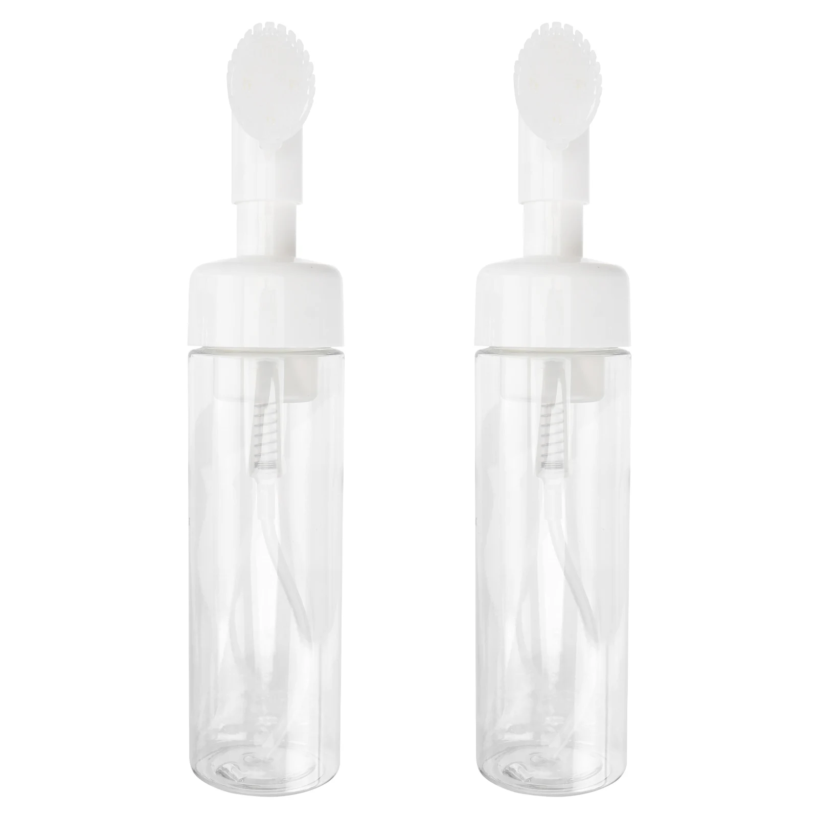 

2pcs Foaming Bottle Dispenser 200ml White Brush Head Leak Proof Travel Refillable Suitable Facial Cleanser Shampoo Shower Gel