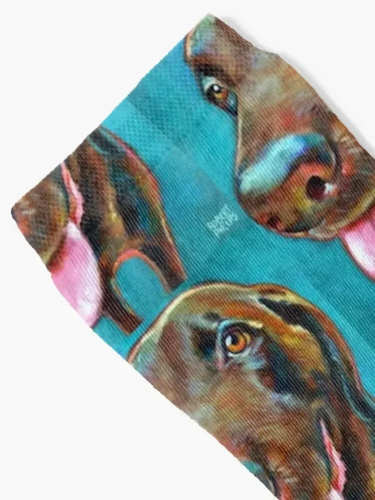 Chocolate Labrador on Blue by Robert Phelps Socks winter thermal colored Socks For Girls Men's