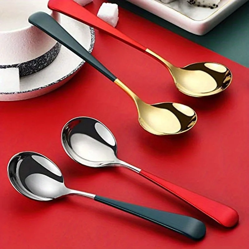 5pcs Stainless Steel Spoon Creative Korean Style Home Western Food Spoon, Modern Thick Handle, Dinner Metal Spoon