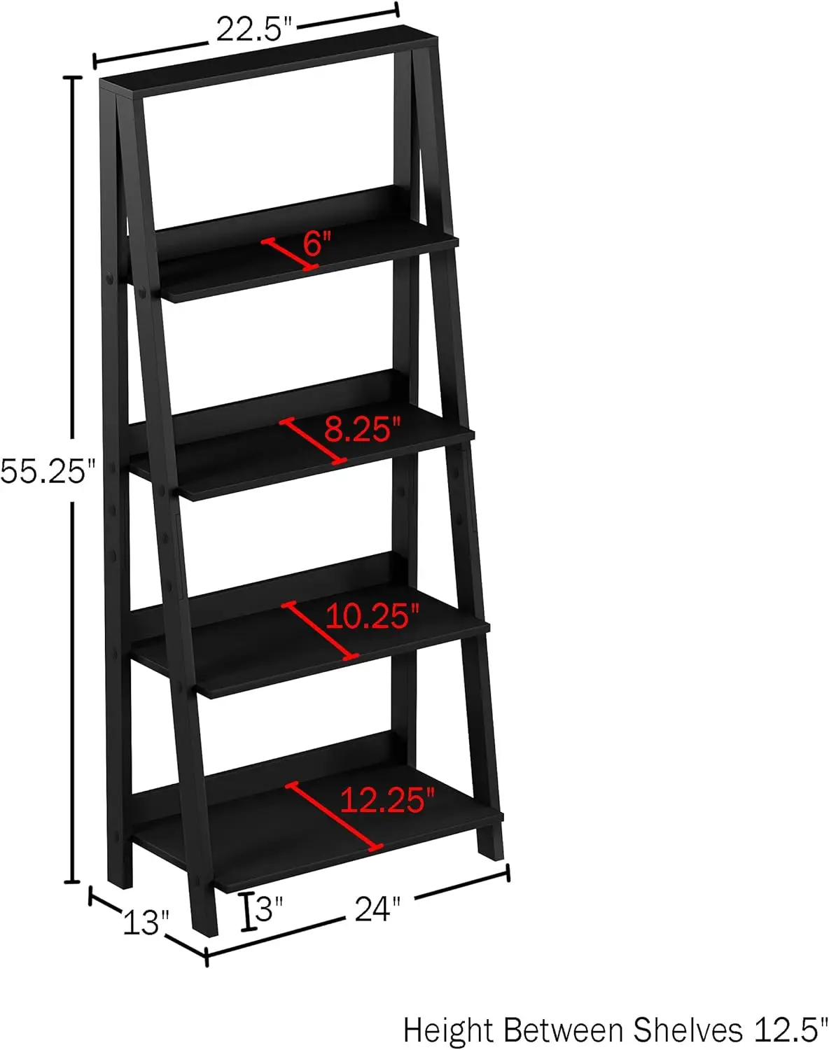 Lavish Home 4-Tier Ladder Bookshelf - Freestanding Shelved Bookcase With Leaning Look For Living Room, Bathroom, And Kitchen