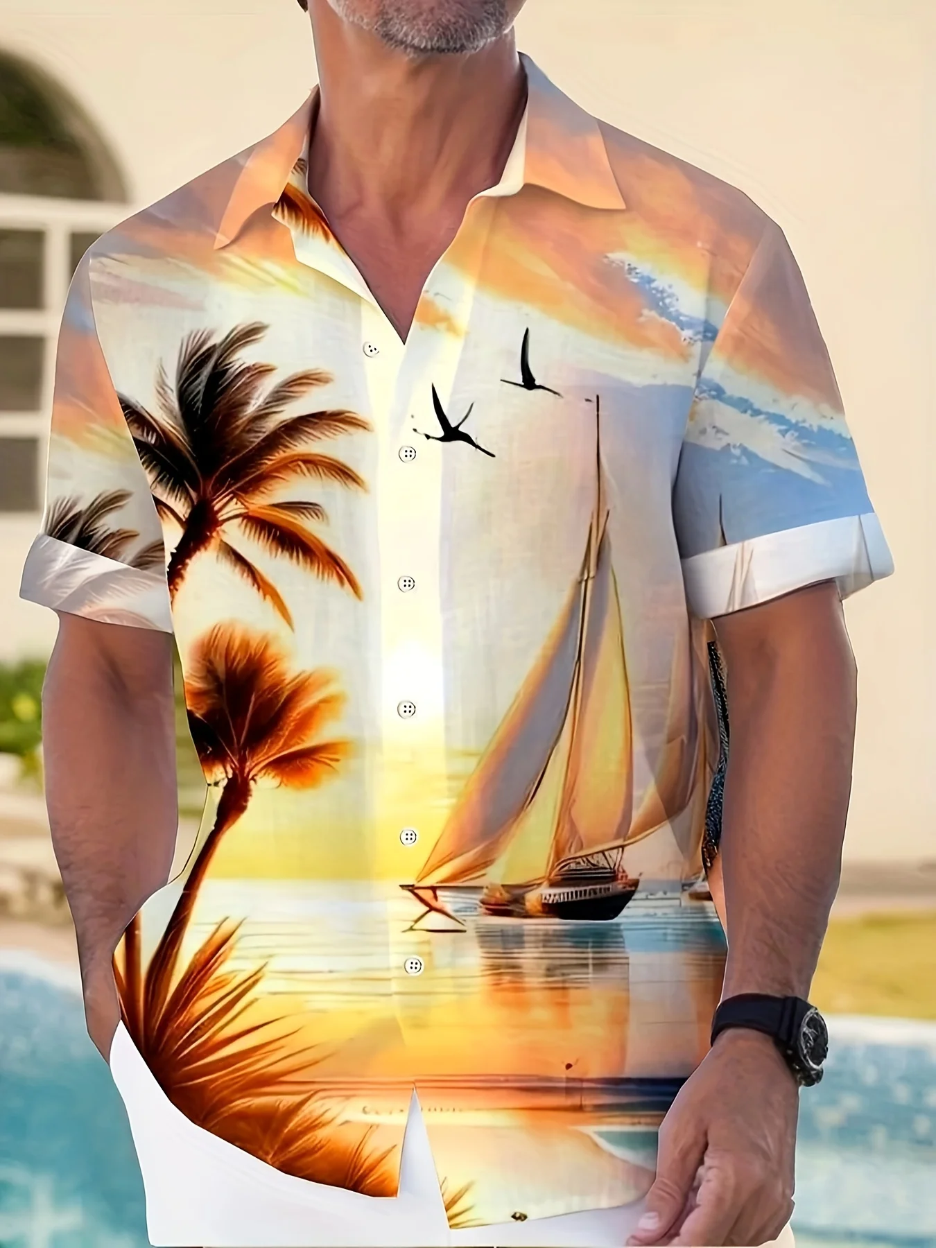 

Men's Shirt - Summer Beach Resort - Men's Casual Full-Print Short-Sleeved Shirt - Sailing Pattern - Hawaiian Shirt