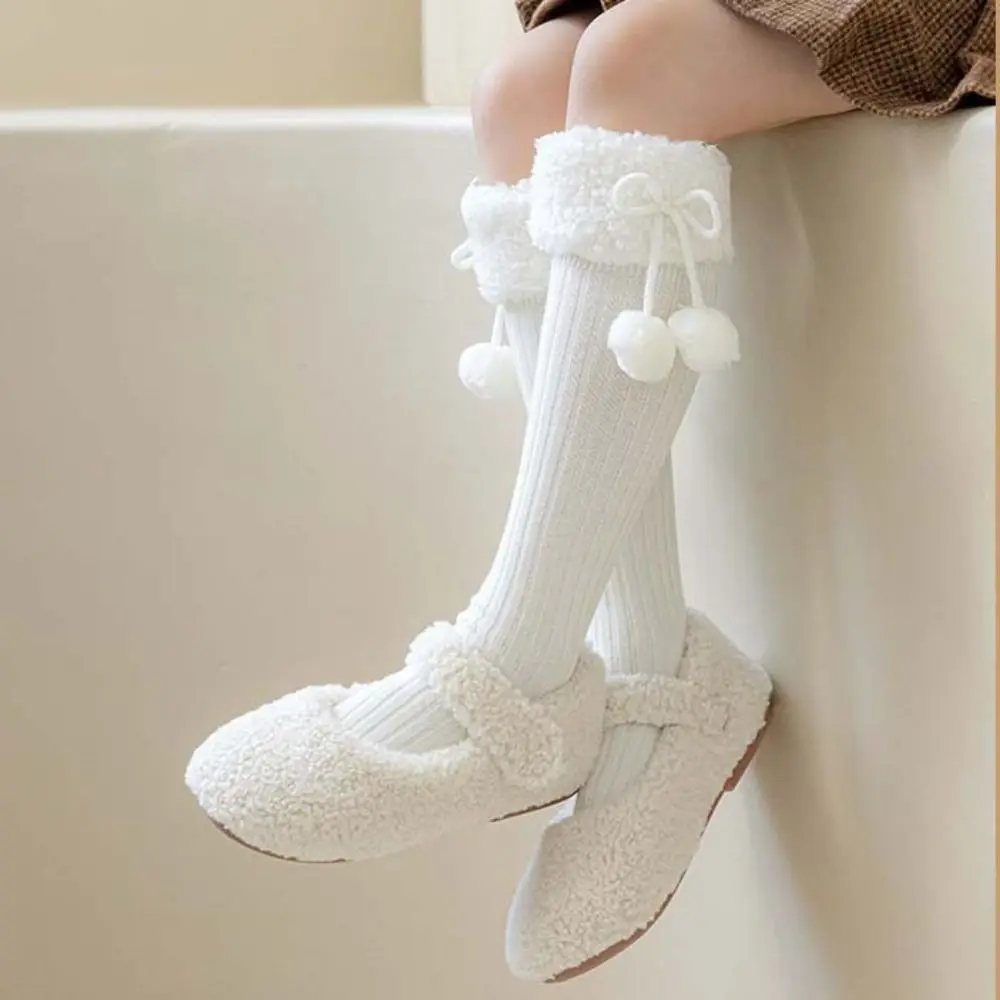 Comfortable Long Tube Sock Lamb Wool Stocking Cotton Autumn&Winter Plush Hosiery Korean Style Cloth Accessories Bow Socks Toddle