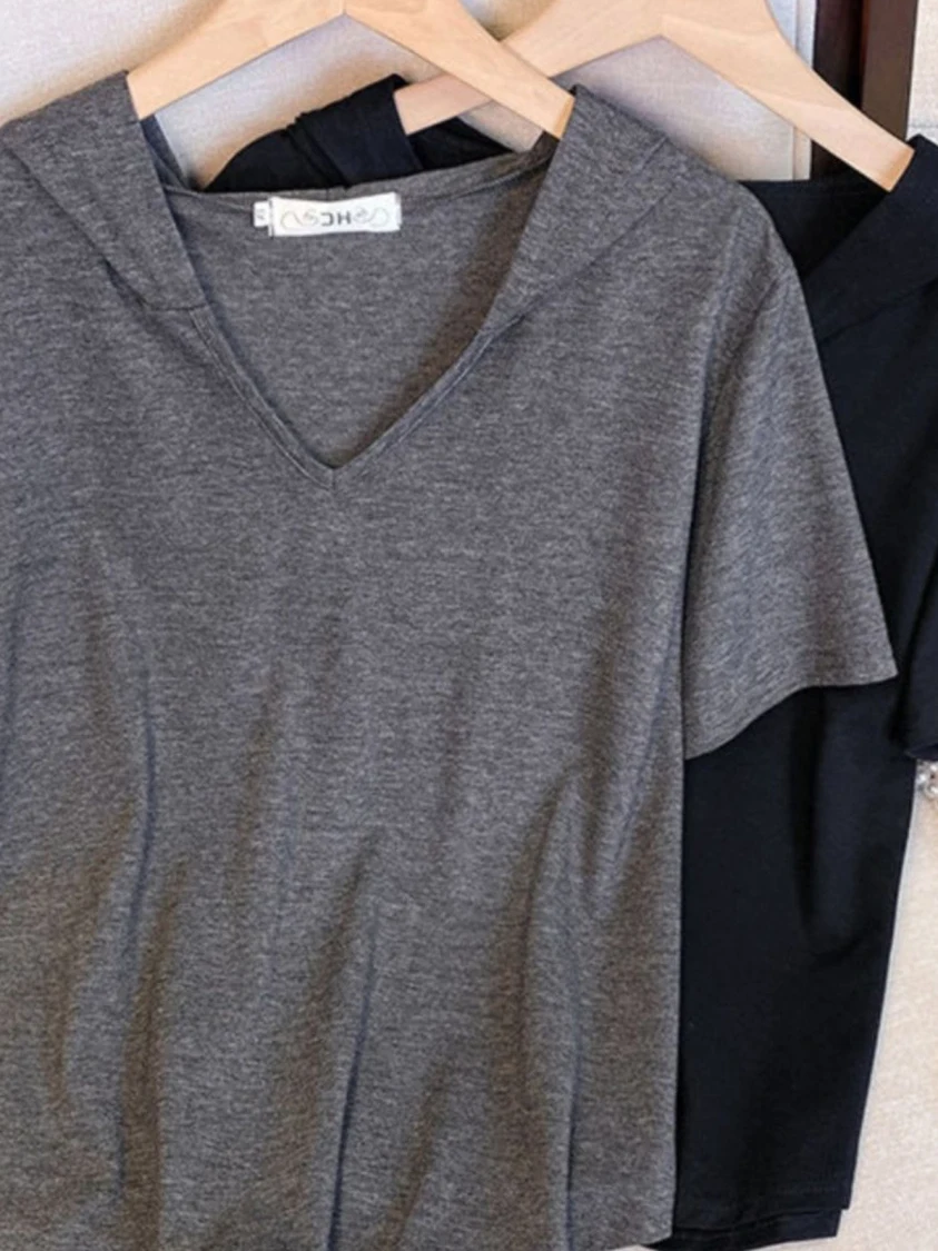 

plus Size Loose Fit Casual ort Sve Women's T-irt Korean Sle Spring Summer Trendy Top with Hood for plus Size Ladies