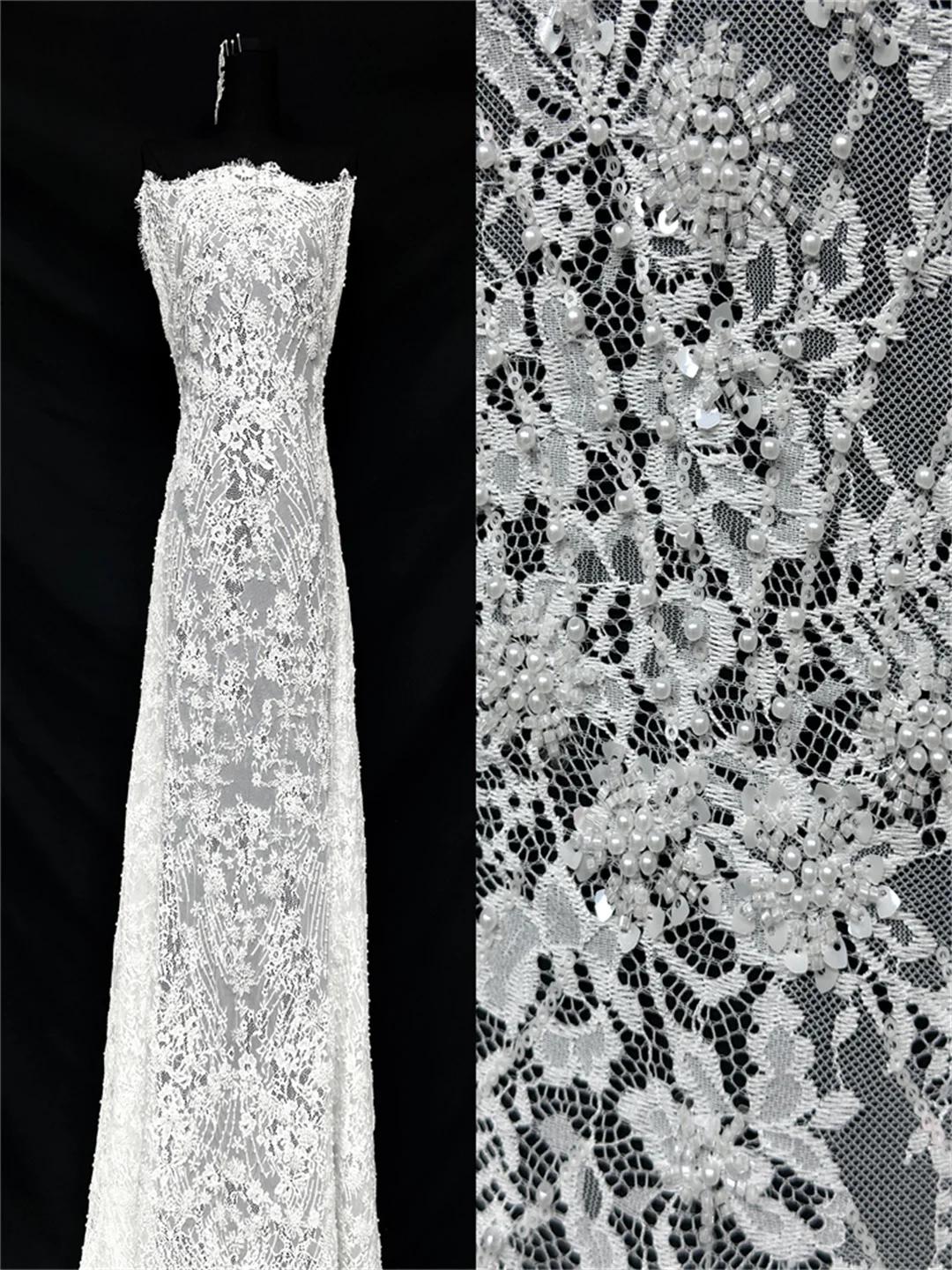 Latest Mesh Lace Fabric French Lace Nigerian Bead Lace Fabric High Quality Sequins 3meters Lace Fabric African Lace Fabric Dress