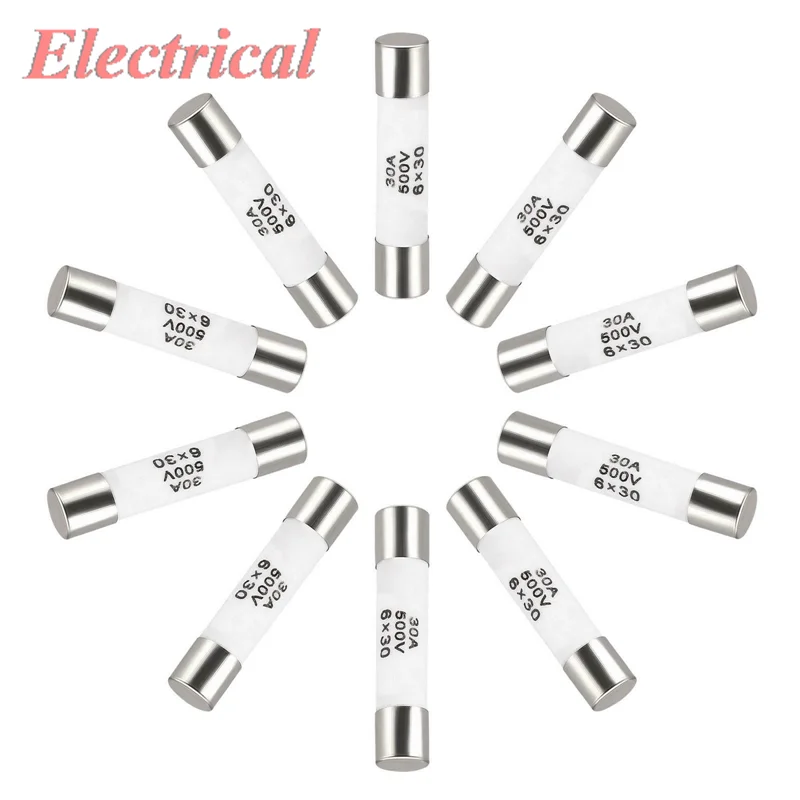 Ceramic Cartridge Fuses 1A 2A 3A 3.15A 4A 5A 6A 6.3A 8A 10A 15A 20A 30A 500V 6x30mm 5x20mm 250V Fast Blow for Energy Saving Lamp