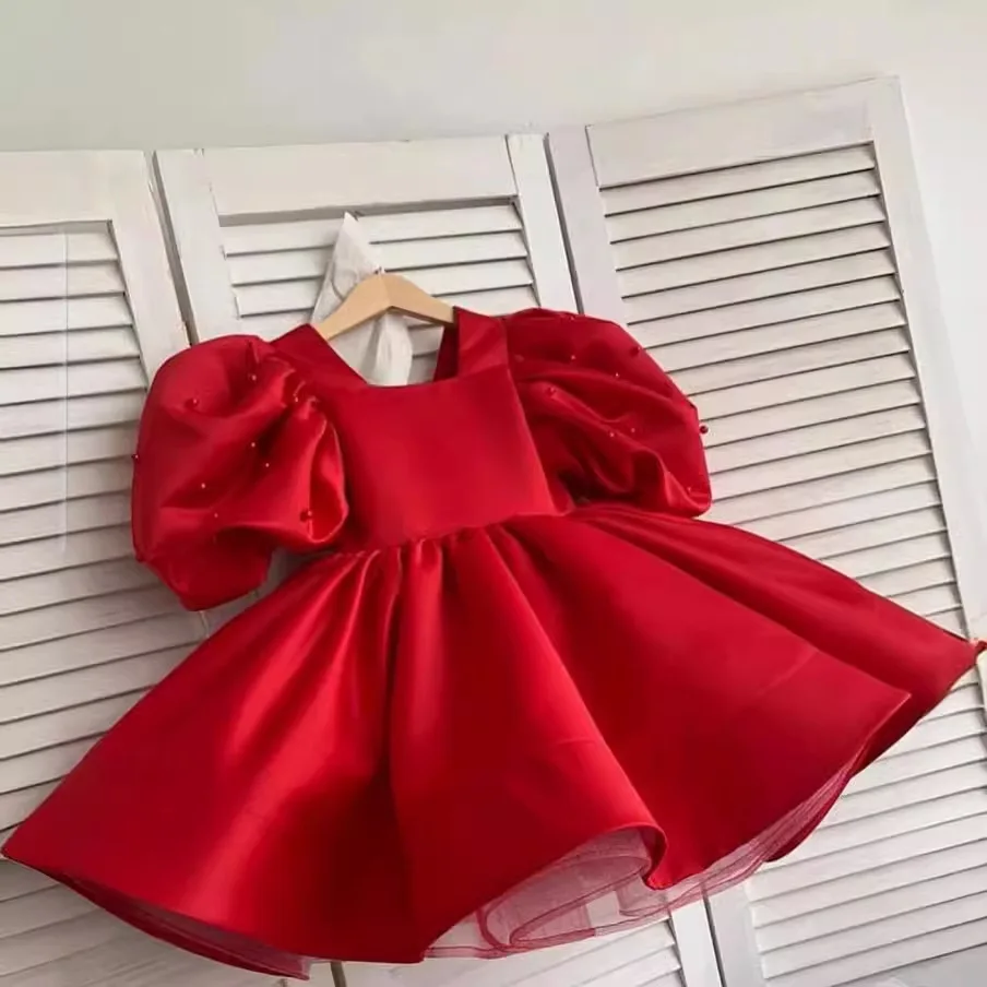 2025 new flower girl satin dresses birthday party middle and young children modelling runway piano playing tutu wholesale