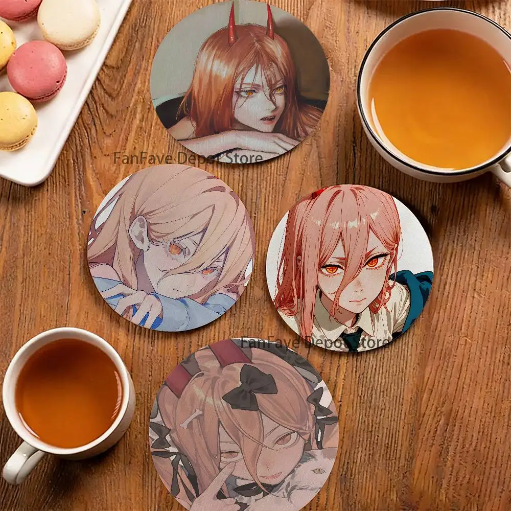 

Anime P-Power Cat 2D Pattern round Wooden Coaster Decorative Coffee Cup for Use in Coffee Shops Bars Wine Beer