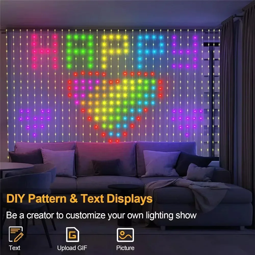 1PCS Smart LED Curtain Lights 400 LED Fairy Lights App Control Music Sync DIY Pattern Waterproof for Indoor Outdoor Party Decor