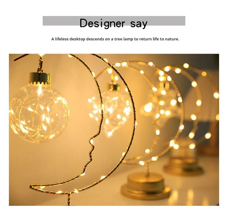 GGbingLED Light Moon Shape Design Home Decoration Star Light Indoor Ornament Small LED Night Lamp Heart Iron Material for Gift