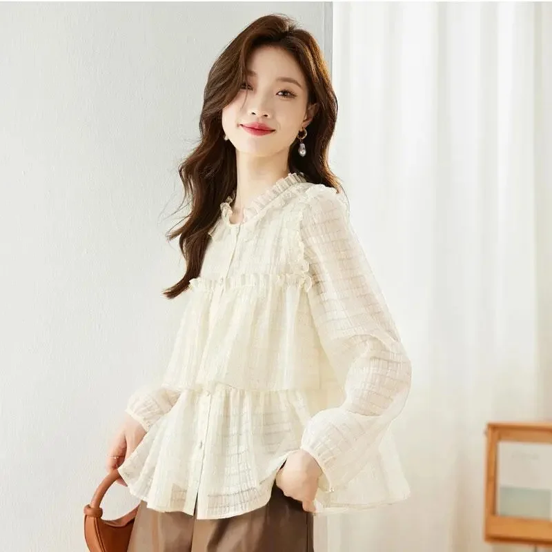 

Fashionable Slim And Versatile 2024 Spring And Summer New Style Long Sleeve Doll Shirt Chiffon Shirt Women's Bottoming Shirt