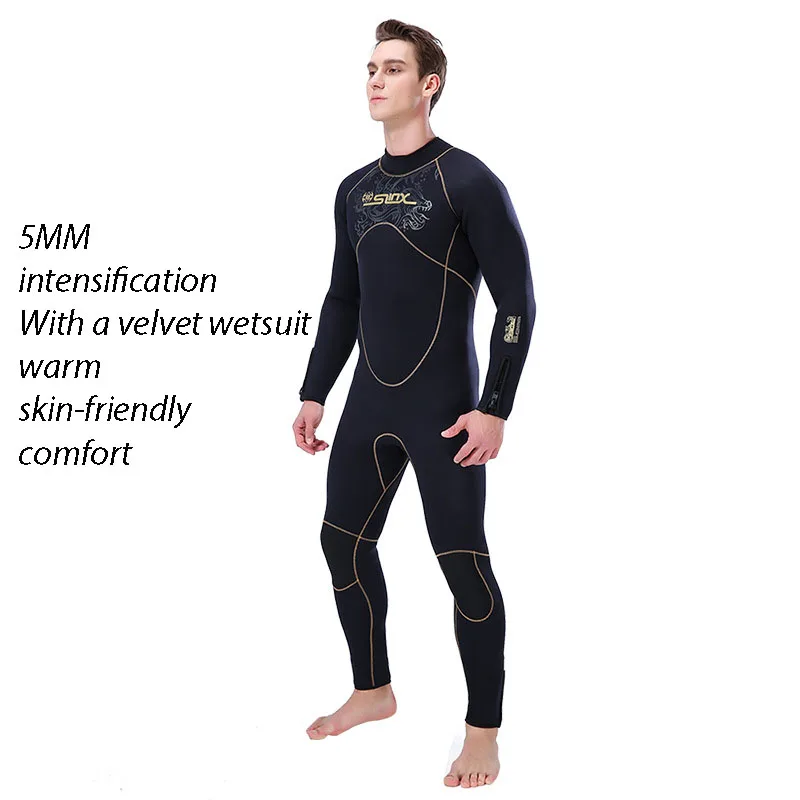 Men\'s Thickened and Thermal Diving Suit 5mm Wetsuit Keep Warm for Snorkeling Surf Swimming Winter One-Piece Neoprene Swimwear