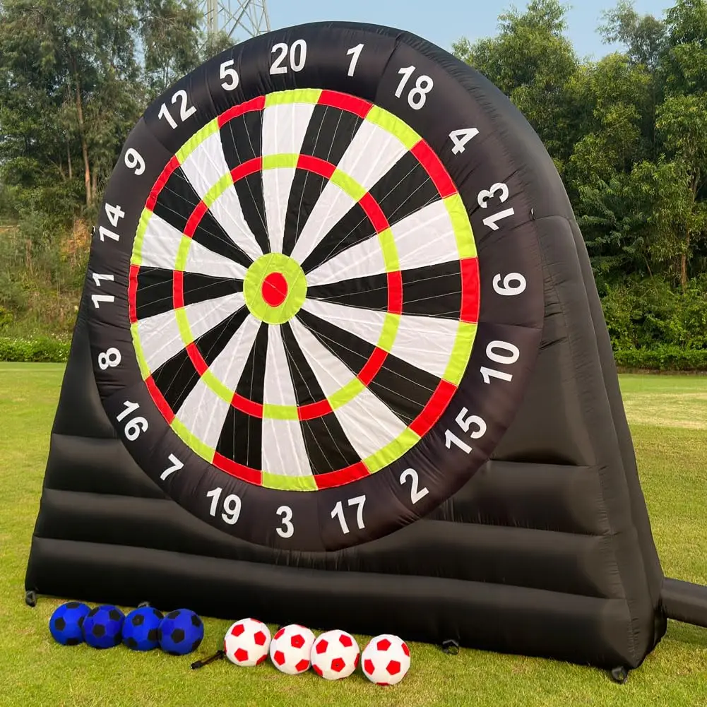 10ft Inflatable Soccer Dart Board Inflatable Football Darts Kick Goal Game With 8 Pcs Sticky Ball & Air Blower for Outdoor Sport