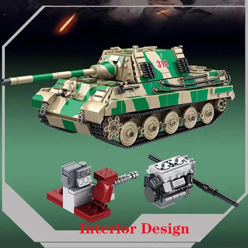 1967PCS WW2 Military Jagdtiger Hunting Tiger Tank Building Blocks German Armored Vehicle Soldier Bricks Kids Toys Gift For Boy