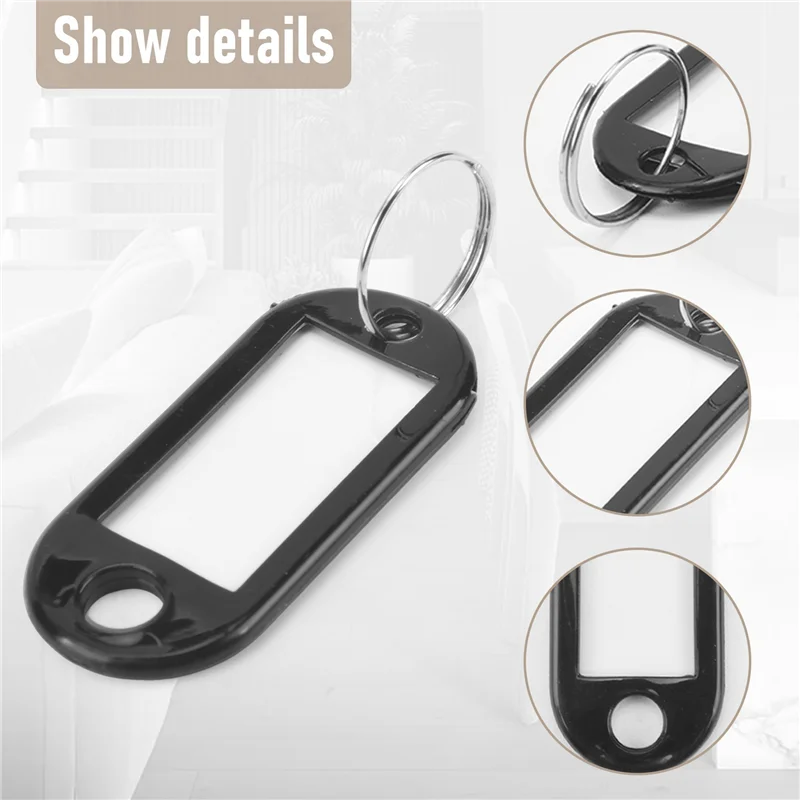 

160 Pcs Key ID Label Tags Split Ring Keyring Keychain Black