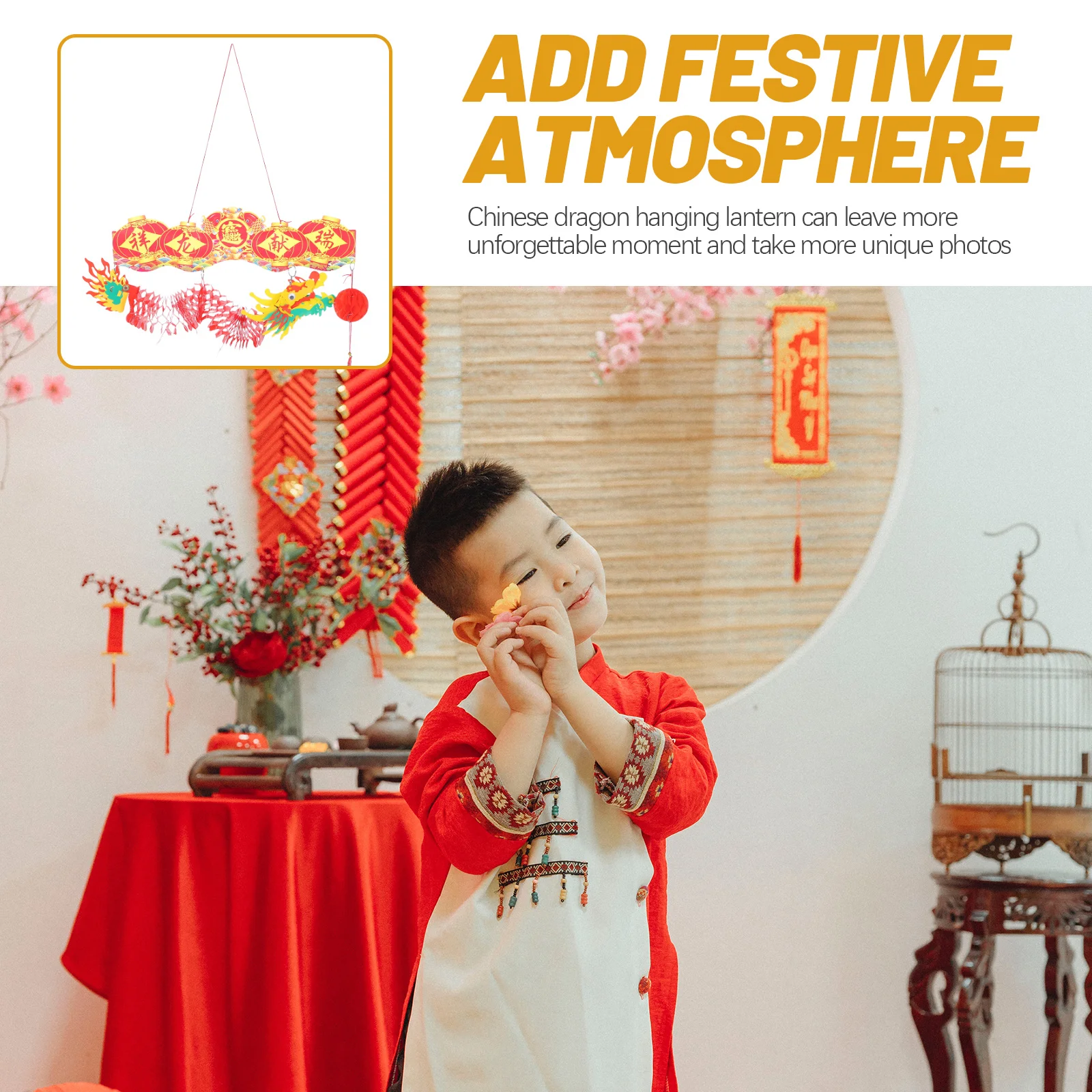 

3D Chinese Lantern Hanging Decoration For Spring Festival New Year Light Weight Paper Dragon Ornament Portable 3D Dragon Lantern