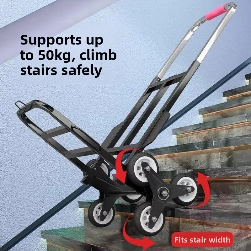 Portable Hand-Pulled Cargo Cart Stair Climbing Shopping Car Stainless Steel Flatbed for Vegetable Buying And Home Storage