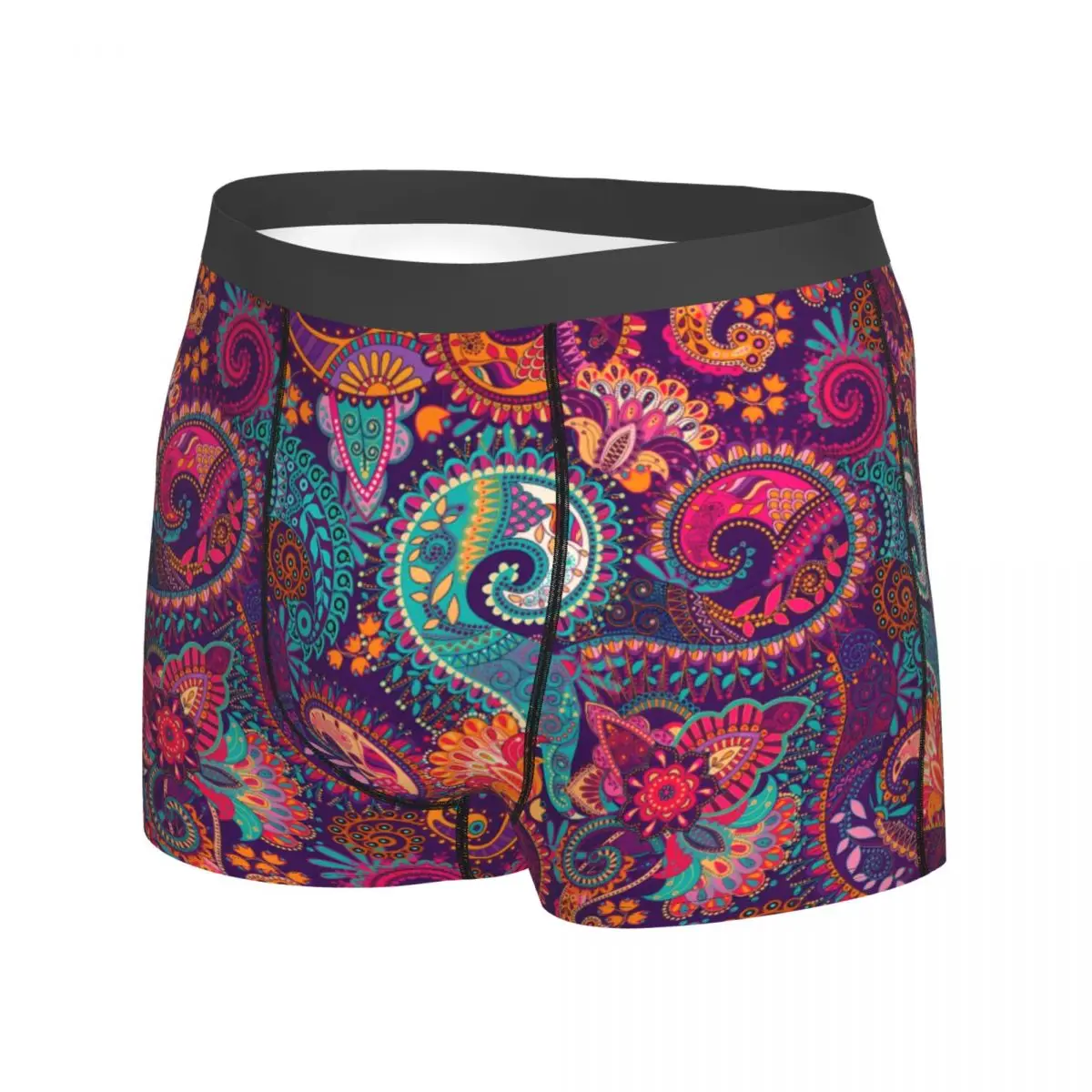 Purple Orange Paisley Underwear Colorful Floral Elastic Panties Customs Shorts Briefs Pouch Men Plus Size Boxershorts