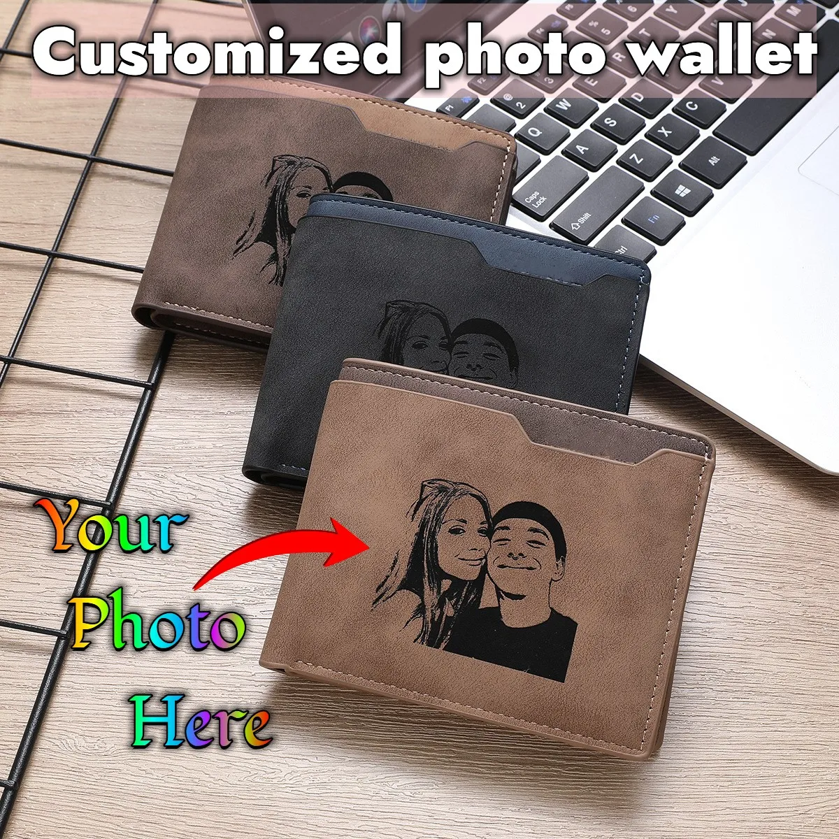 

Customized Photo Men Wallets Anniversary Birthday Gifts for Men Husband Engraved Photo Personalize Frosted Leather Bifold Wallet