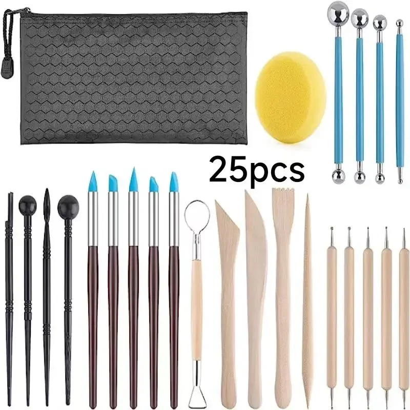 Keramik-Ton-Bildhauerwerkzeuge-Set, 24 Stück/Set, Keramik-Wachs-Ton-Schnitzwerkzeuge für Kunsthandwerk, Töpferei, Bildhauerei, Modellierungswerkzeug-Set