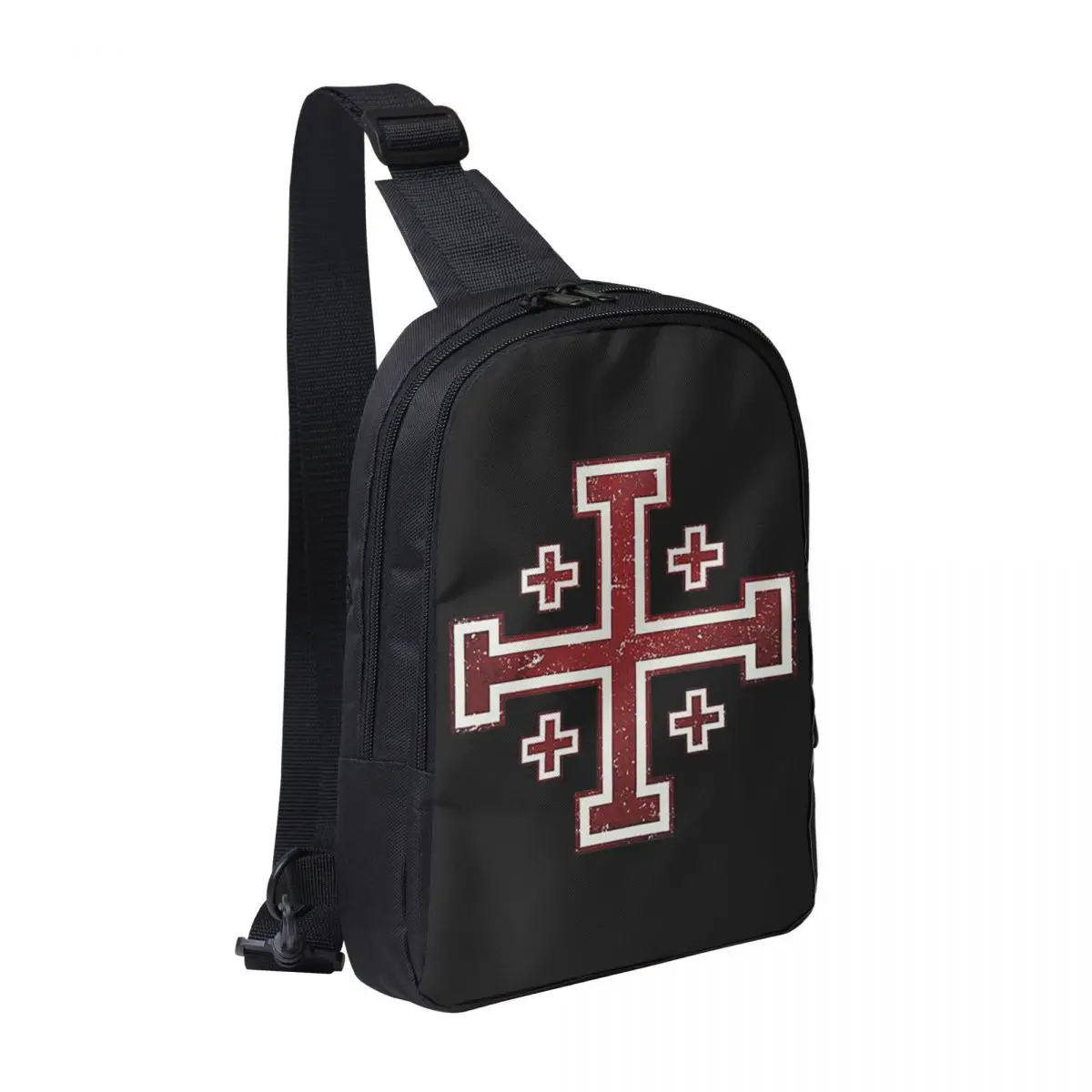 

Jerusalem Cross Medieval Knights Cross Crusader Chest Bag Men Sling Crossbody Backpack Chest Bag Travel Daypack Shoulder Bag
