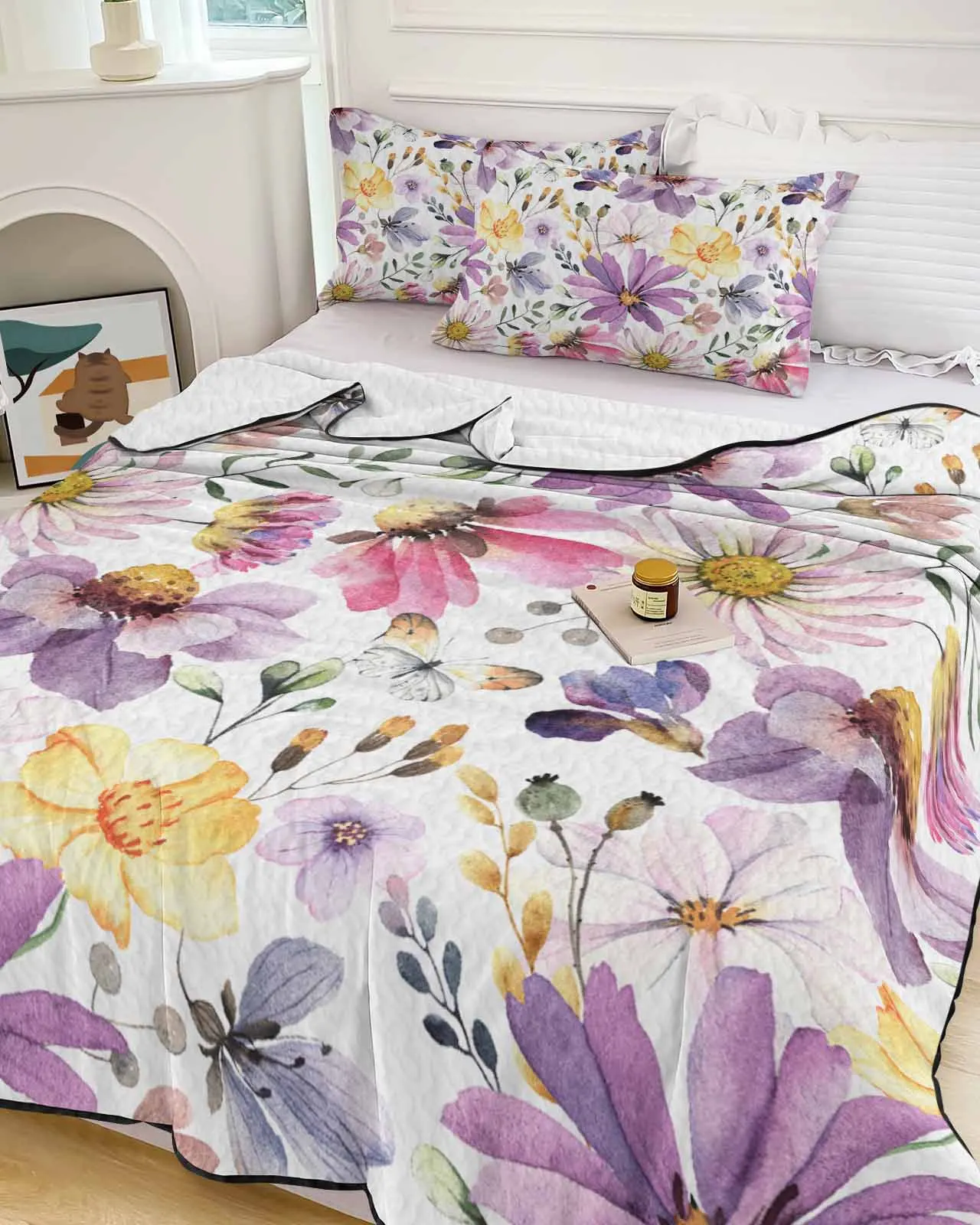 

Flowers Plants Leaves Spring Pastoral Style Summer Cooling Quilt Air Condition Blanket Comfortable Lightweight Thin Quilt