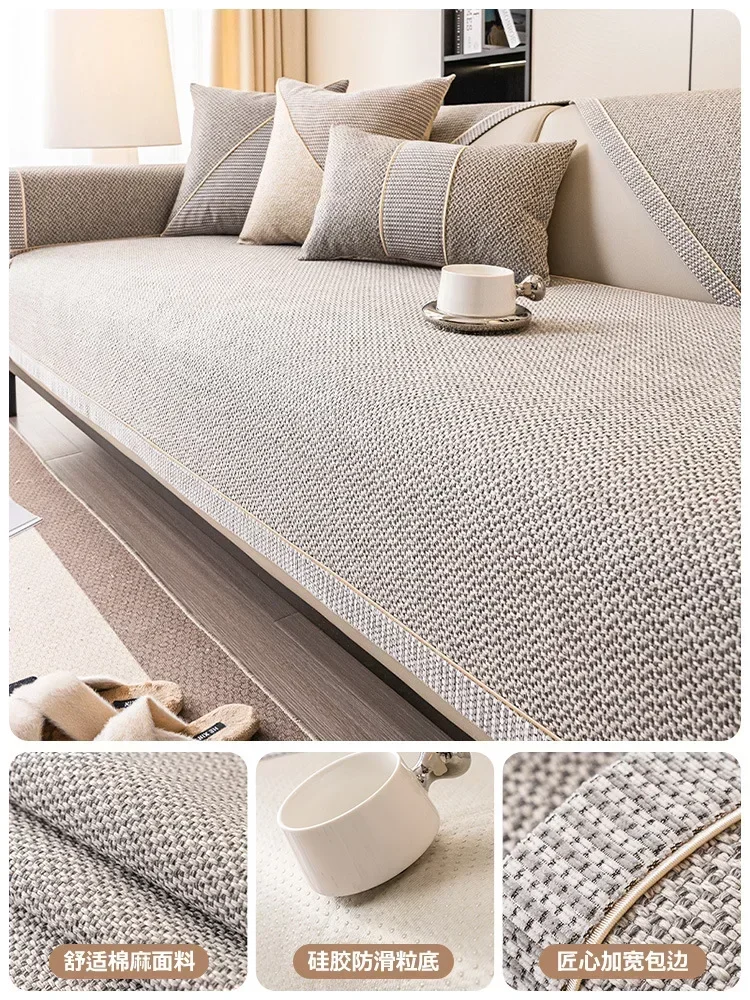 1PC Cotton Linen Sofa Cover for Living Room Solid Sofa Cushion Non-Slip Couch Armrest Backrest Mat Home Furniture Protecto