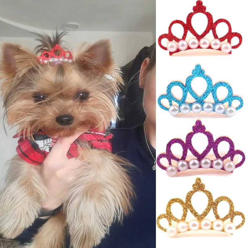 Pet Hair Clip Crown Pearl Hair Ornament Teddy Dog Hairgrip Kitten Cute Pet Hairpin Puppy Hair Grooming Accesorios Pet Supplies