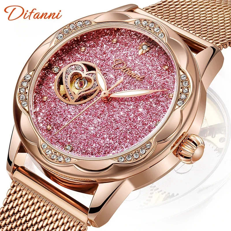 Women's Tourbillon Automatic Mechanical Watch Fashion Diamond Set Automatic Movement Luminous Waterproof Women's Sports Watch