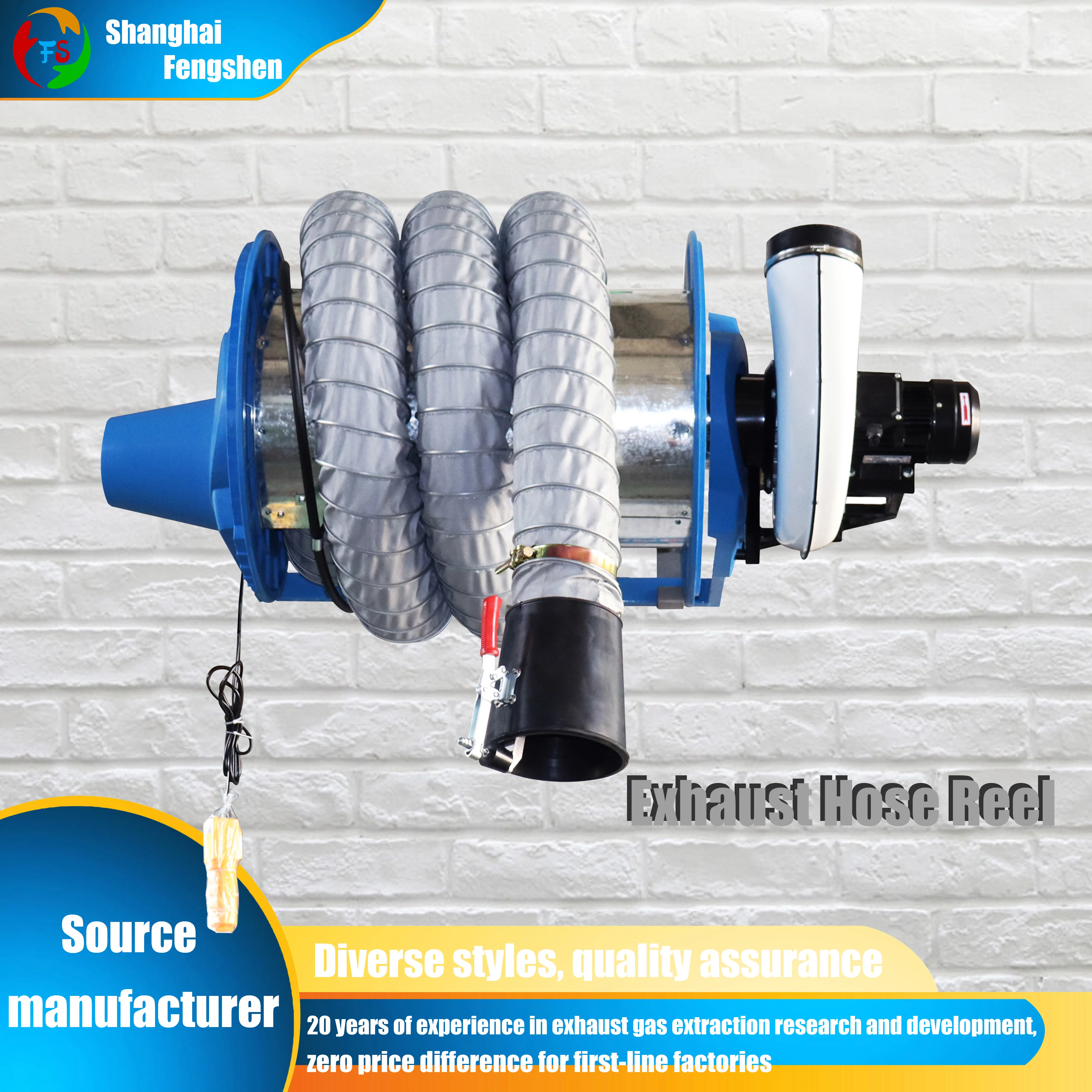 Semi-Automatic HighTemperature Vehicle Equipment Car Exhaust Fume Hose Reel Motor Air Blower Air Purifier Dust