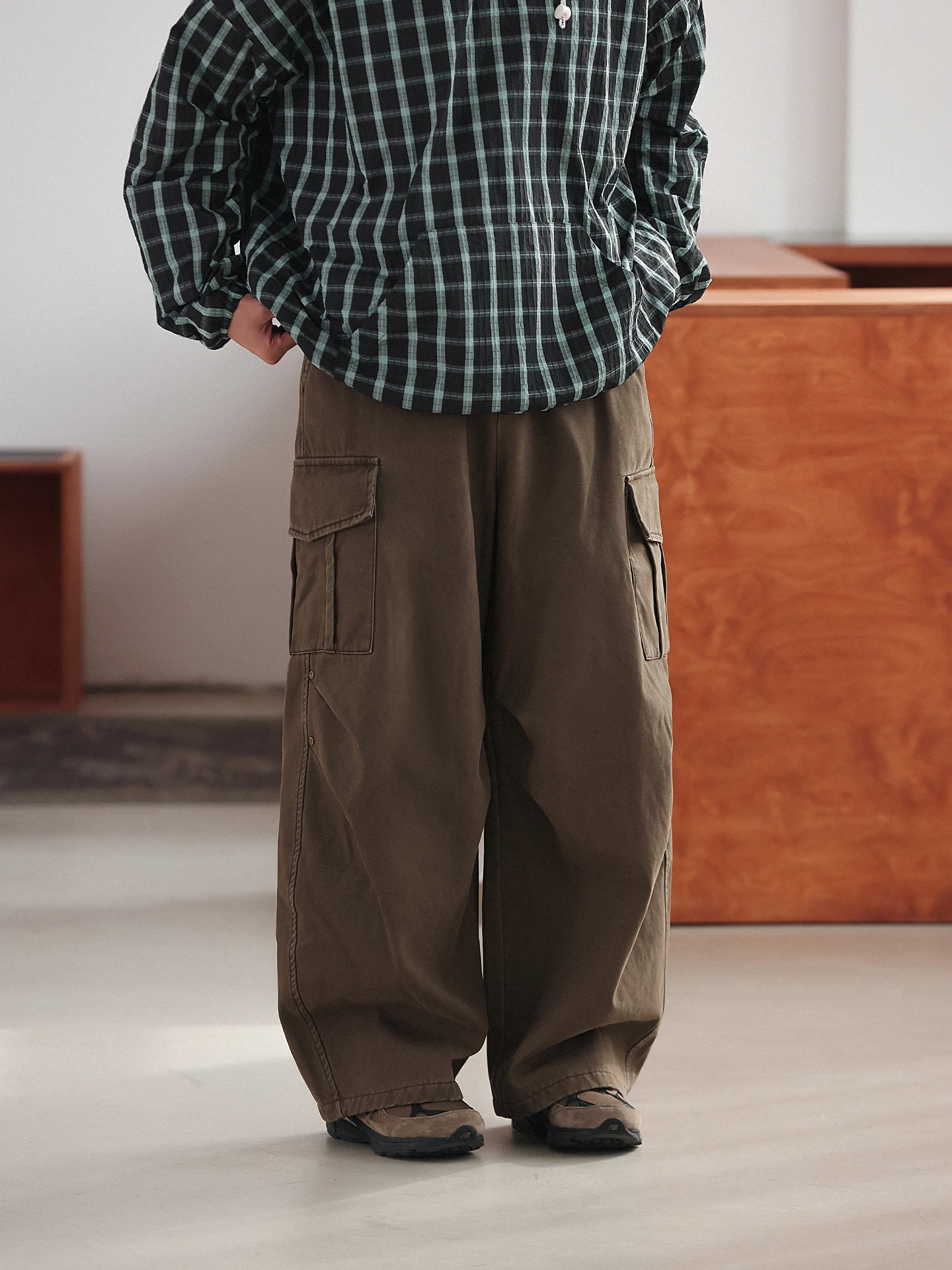 

NOEARS Winter Vintage y Fce Lined Workwear Loose Casual Pants American Sle Multi ket Loose Fit Trousers