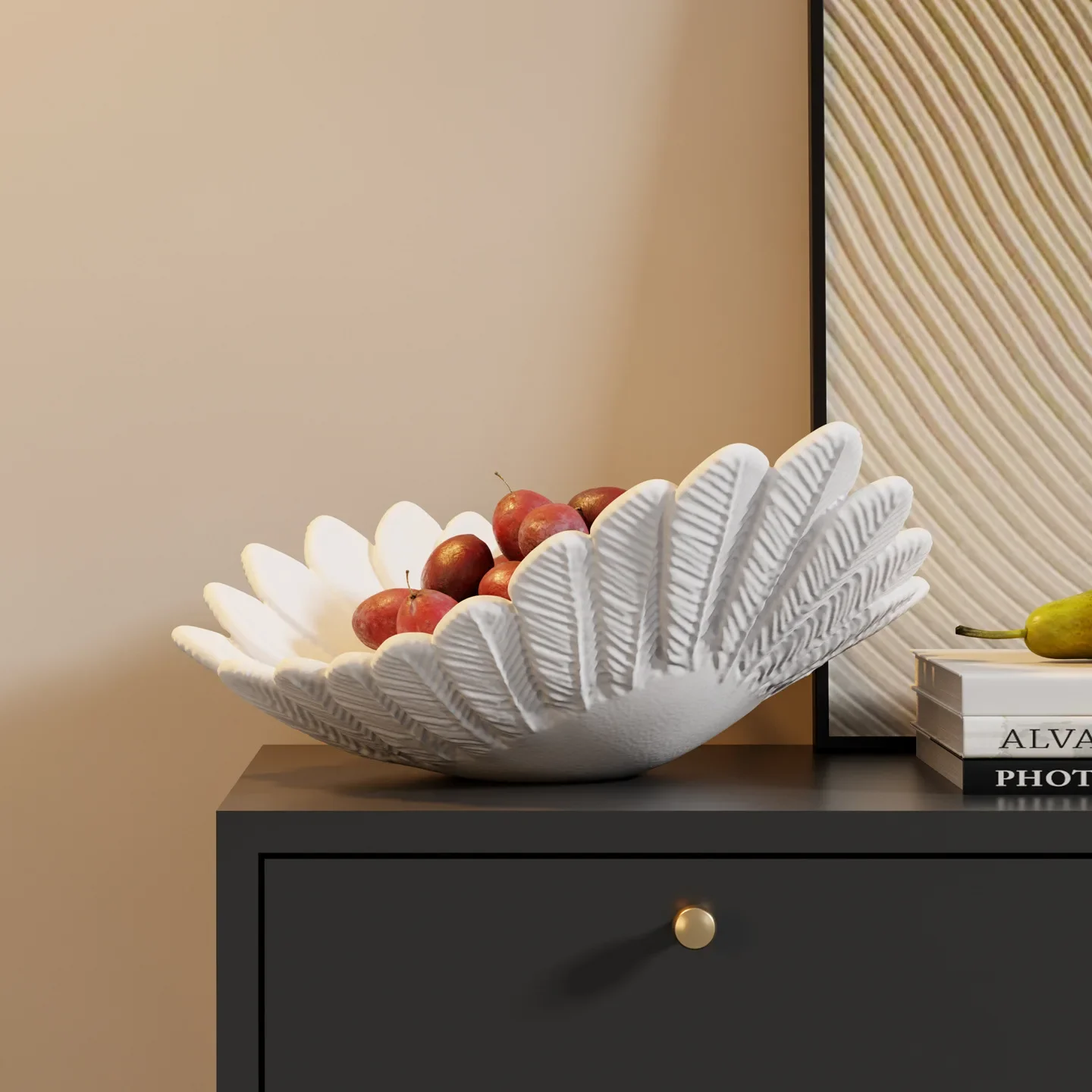 Ceramic Trays Geometric Feather Fruit Plate Desk Storage Container Snack Bowl Feather Tray Jewelry Dish Trinket Dish