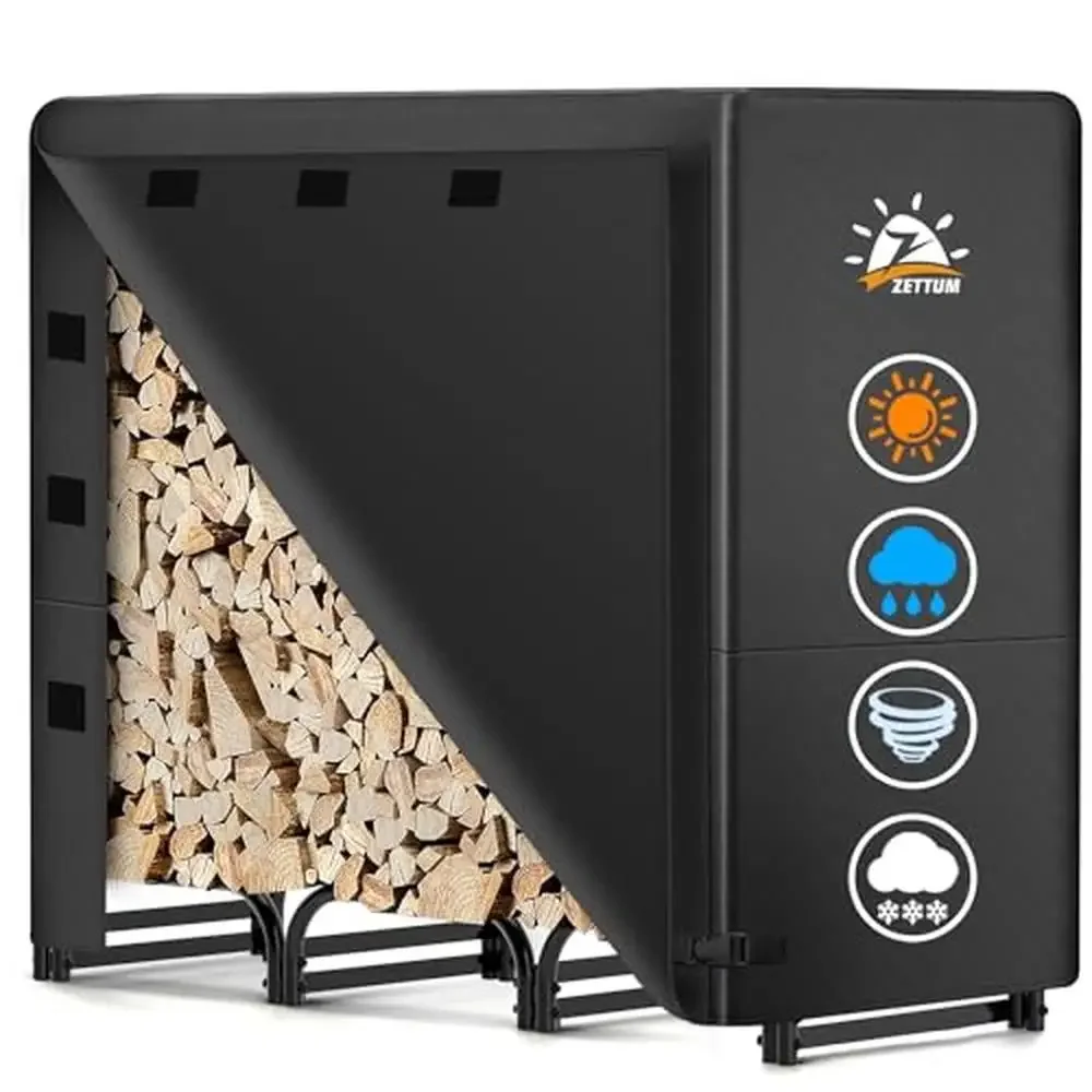 

Стойка для дров с высококачественным водонепроницаемым чехлом, сверхпрочный металлический уличный держатель длиной 4 фута, органайзер для вогнищных древесины, простая установка и