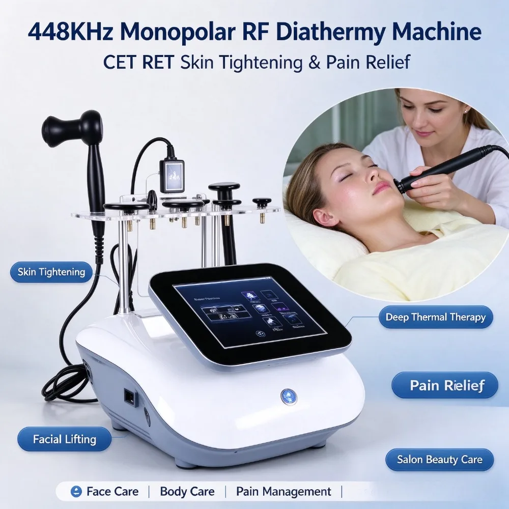 448KHz Monopolar RF Diathermy Machine CET RET Skin Tightening Facial Lifting Body Pain Relief Salon Beauty Equipment