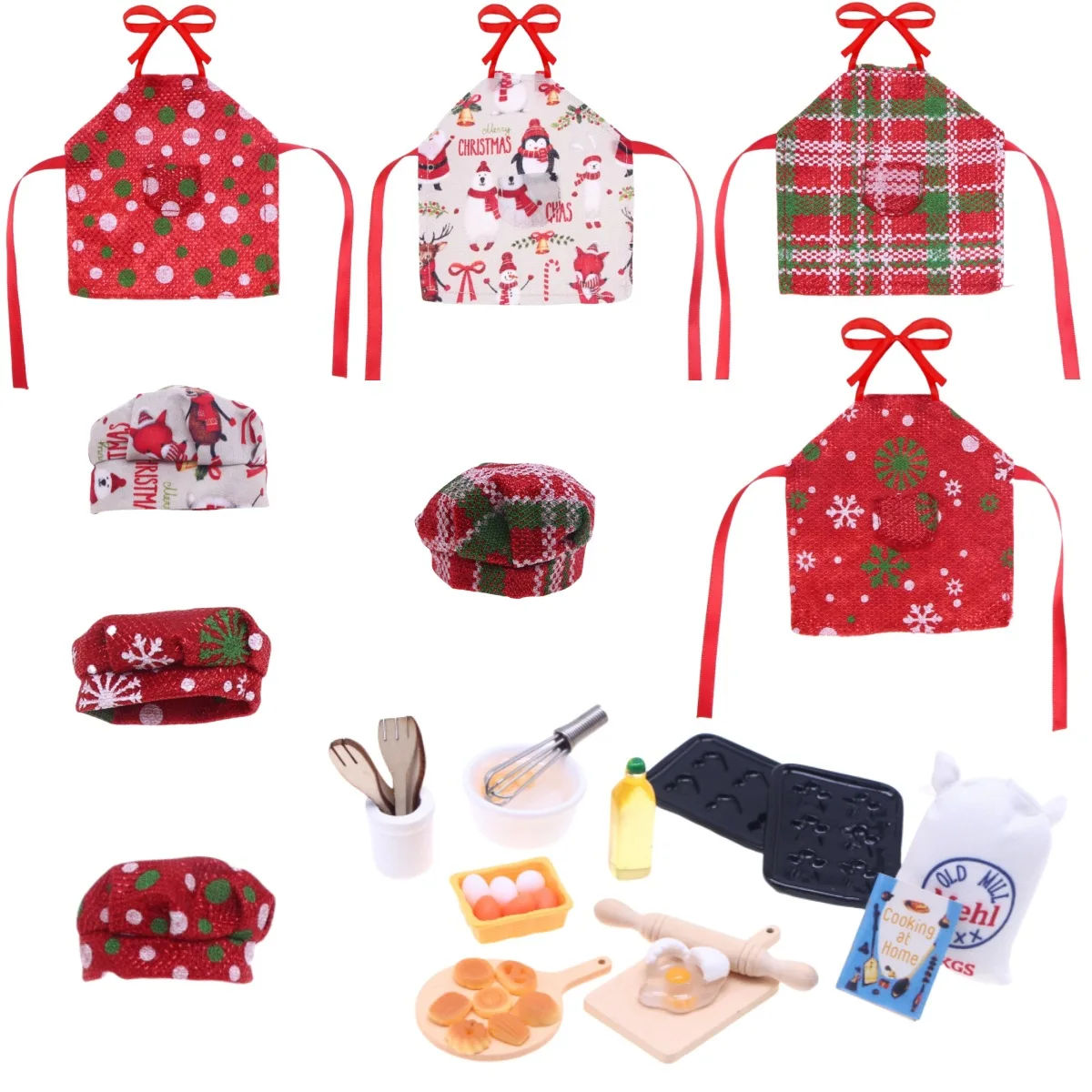 explosion Christmas bookshelf elf elf doll clothes, miniature kitchen finished baking scene props accessories