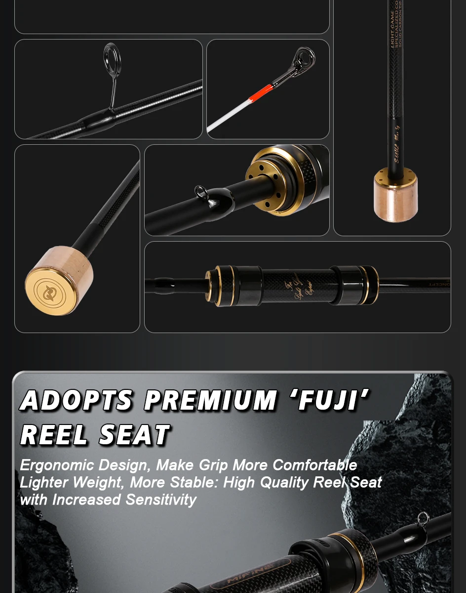 MIFINE LURKER Spinnrute mit Tubular- und Solid-Tip aus TORAY 46T Carbon, 3g/5g/8g, 1,85M/1,93M/1,96M/2,05M/2,15M für Barsch- und Bass-Angeln, schnell – Detail 4
