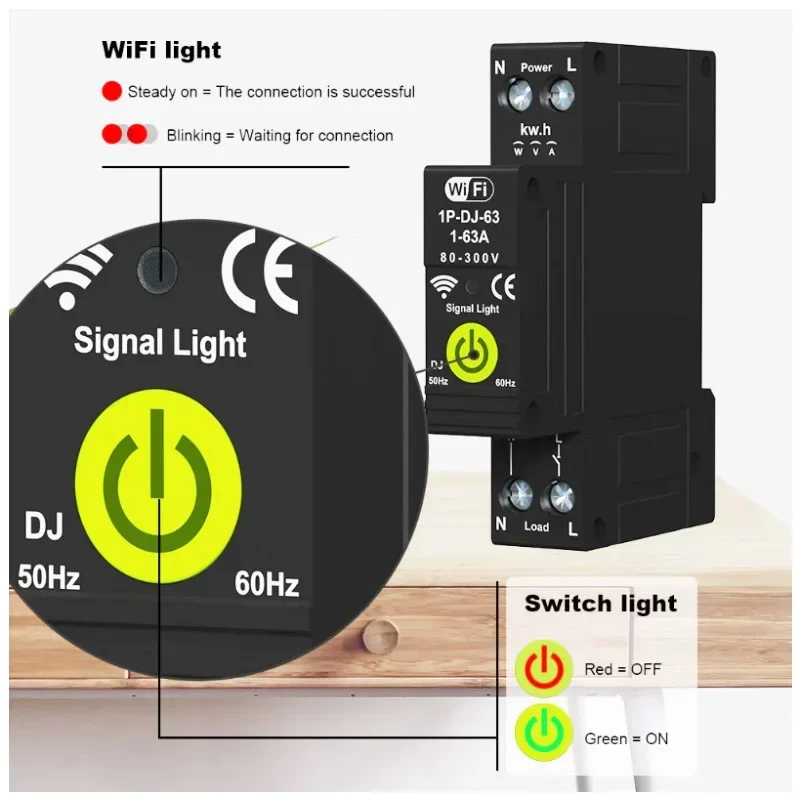 TUYA Smart DC WiFi Circuit Breaker 220v MCB 1P+N 63A Voltage Current Protector DIN Rail Wireless Remote Control Switch By APP