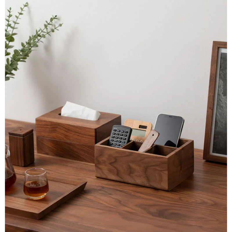 Elegant Wooden Storage Boxes, Refined Desk Organizer with Division Grid, Multi-Functional Holder for Remote Controls Small Items