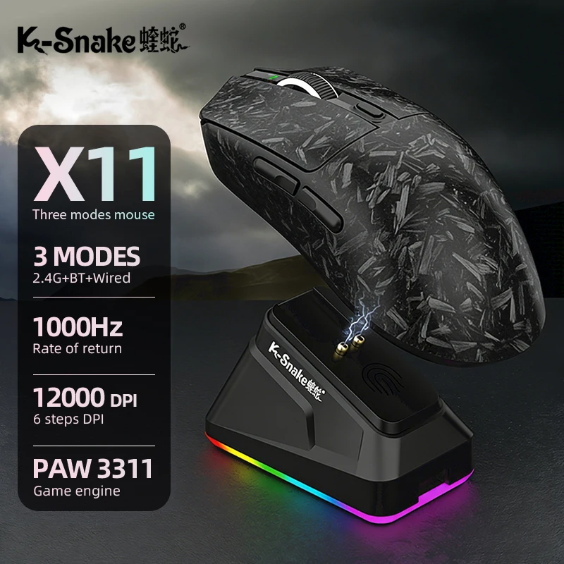 X11 Wireless Bluetooth Gaming Mouse Tri-mode E-sports Laptop/Desktop Computer PAW311 Lightweight Magnetic Charging Base