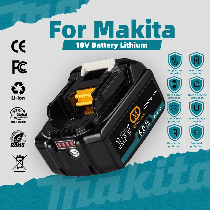 

Germany for Makita 18V 6Ah Battery Built for Professional and Heavy-Duty Applications For LXT BL1830 BL1860 BL1840 BL1850 TD173D