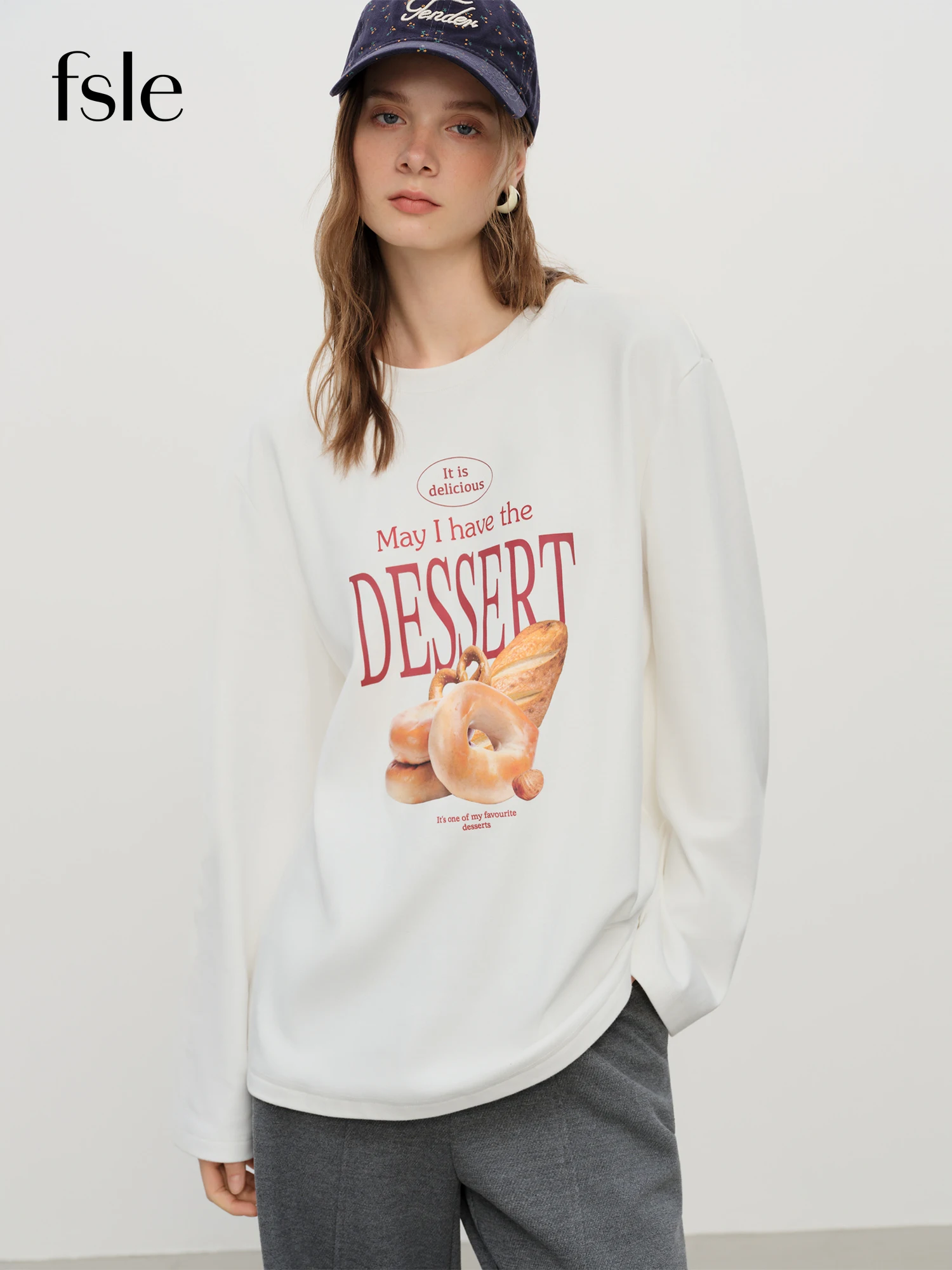 

FSLE Casual All-match Letter Bread Print Long-sleeved Sweatshirt 2025 Autumn and Winter New Loose T-shirt